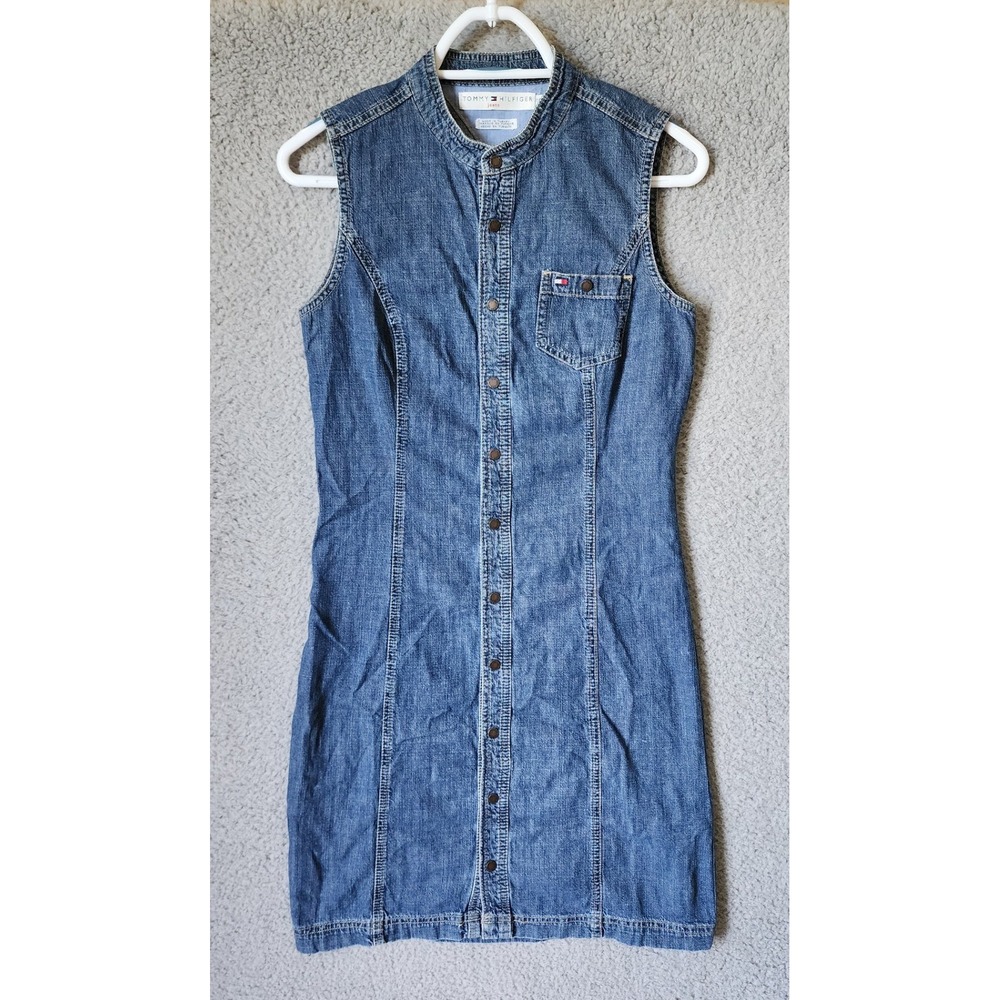 Tommy Hilfiger Denim Dress Womens‎ 10 Blue Sleeveless Button Front Mini 90s Y2K